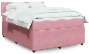 vidaXL Pat box spring cu saltea, roz, 140x200 cm, catifea
