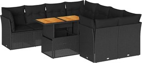 vidaXL Set mobilier de grădină cu perne, 9 piese, negru, poliratan