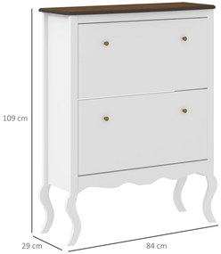 HOMCOM Șifonier Îngust cu 2 Sertare Abatibile Rafturi Reglabile pentru 16 Perechi de Pantofi 84x29x109 cm Alb | Aosom Romania