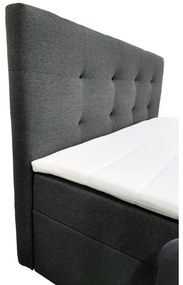 Pat tapițat EMBER 160x200 cm, cu saltele și topper, cu spațiu de depozitare, antracit