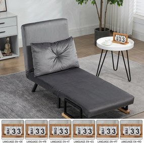 HOMCOM Canapea Extensibilă cu Spătar Reglabil pe 5 Nivele, Canapea Pat Individuală Pliabilă cu Perne, 63x73x81 cm, Gri | Aosom Romania