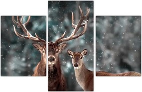 Tablou - Cerb și căprioare în pădurea înzăpezită (90x60 cm)