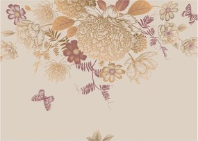 Tablou pe sticlă - Vintage, flori și fluturi (70x50 cm)