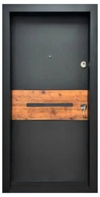 Usa metalica de exterior cu izolatie si vizor Novo Doors NDA2, Din compozit, 2 yale, Kit complet, Pentru case, Gri antracit cu insertie stejar (Sens
