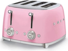 Prăjitor de pâine SMEG 50's Style TSF03PKEU, 2000 W, 4 felii, 6 niveluri, Tava pentru firimituri, Cablu integrat, Oțel inoxidabil, Roz