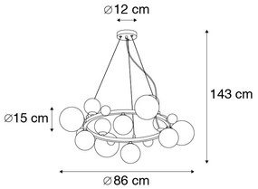 Suspensie art deco neagra cu sticla chihlimbar 12 lumini - David