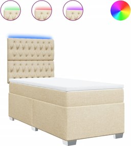 vidaXL Pat box spring cu saltea, crem, 90x200 cm, textil