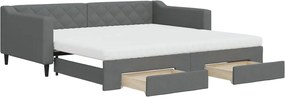 vidaXL Pat de zi cu extensie și sertare, gri închis, 100x200 cm textil