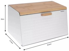 Cutie pentru paine Klausberg KB 7468, 35.5 cm, Otel, Bambus, Capac superior si frontal, Alb