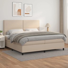 3142808 vidaXL Pat continental cu saltea, cappuccino, 200x200 cm, piele eco