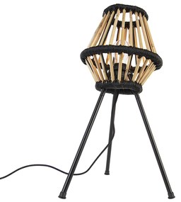 Lampă de masă rustică cu trepied din bambus cu negru - Evalin