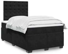 vidaXL Pat box spring cu saltea, negru, 120x190 cm, catifea