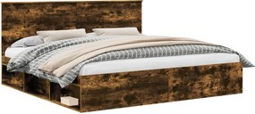 vidaXL Cadru de pat Stejar fumuriu 200 x 200 cm Lemn de pin masiv
