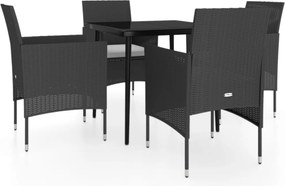 vidaXL Set masă pentru grădină, 5 piese, cu perne, negru