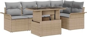 vidaXL Set de canapele pentru grădină cu pernă 6 pcs Bej Rattan poli