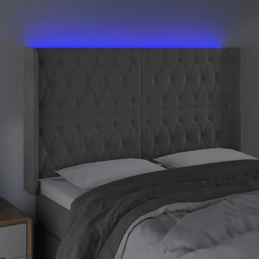 Tablie de pat cu LED, gri deschis, 163x16x118 128 cm, catifea 1, Gri deschis, 163 x 16 x 118 128 cm