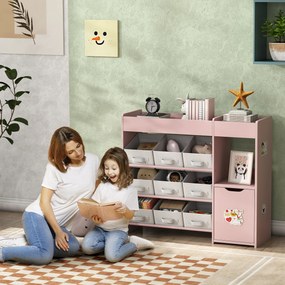 AIYAPLAY Raft pentru Jucării pentru Copii din Lemn, cu 9 Cutii Detașabile și Dulăpior, Roz, 92x30x80 cm | Aosom Romania