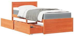 vidaXL Pat cu sertare saltea, maro ceruit, 90x190 cm, lemn masiv pin