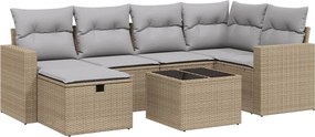 vidaXL Set canapele de grădină, 7 piese, cu perne, bej, poliratan