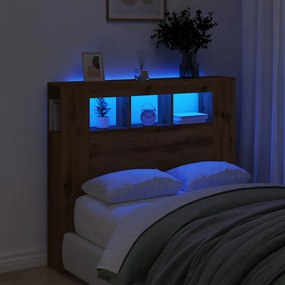 vidaXL Tăblie de pat cu LED, stejar artizanal, 120x18,5x103,5 cm, lemn