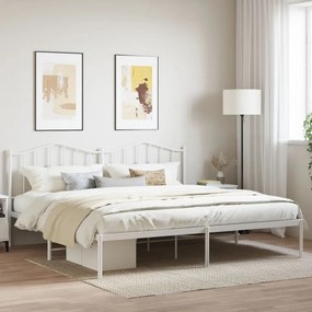 373844 vidaXL Cadru de pat metalic cu tăblie, alb, 193x203 cm