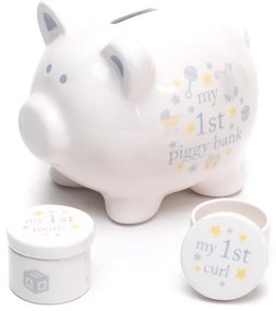 Set cadou pusculita si cutiute bleu din ceramica Hello Baby