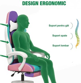 Scaun gaming pentru copii roz/mov din piele ecologica cu lumini RGB OFF 298