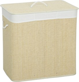 HOMCOM Coș pentru Rufe din Bambus cu Capac, 144L, 3 Compartimente, Sac Detașabil și Lavabil, Mânere, Crem | Aosom Romania