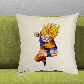 Perna Personalizata Dragon Ball Goku Super Saiyan 2 Lupta, 40x40 cm, Ecru, Husa Detasabila, Perna Inclusa, BEKZ®