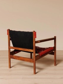 Fotoliu lounge kilim roșu din bumbac cu structură din lemn de mango, „Altierra”