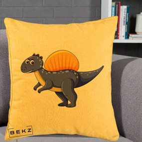 Perna Decorativa Spinozaur Kawaii, 40x40 cm, Galben, Husa Detasabila, Perna Inclusa, BEKZ®