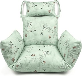 Scaun suspendat negru KOKON cu suport, perna verde deschis cu model