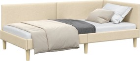 vidaXL Cadru de pat colțar Crem 90 cm x 200 cm Țesătură și placaj