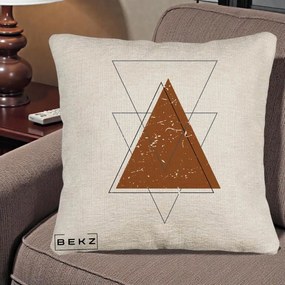 Perna Decorativa Geometric Triunghiuri Sacred, 40x40 cm, Bej Canapea, Husa Detasabila, Perna Inclusa, BEKZ®