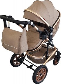 Carucior nou nascuti 3 in 1 Baby Care™ PRO 530 , Cu geanta bebe, Cadru Aluminiu Gold, Amortizoare, Roti din cauciuc plin AVE, Landou, Scoica auto,