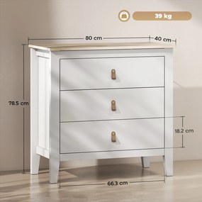 HOMCOM Comodă cu 3 Sertare și Mânere din Piele Ecologică Albă | Aosom Romania