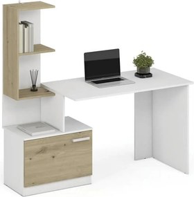 Birou MISO, alb/stejar artisan, PAL laminat, 144x60x142 cm