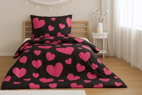 Lenjerie de pat din polybumbac HEART PINK, negru Dimensiune lenjerie de pat: 2 buc 70 x 90 cm | 200 x 220 cm