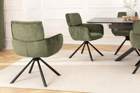 Set de 2 scaune pivotante, Metal Negru, Chenille Verde, UNIQUE A-46320 VC