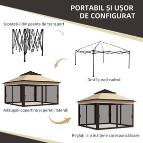 Outsunny Foisor Pop Up 3x3m Cu Plasa Si Geanta De Transport, Cort De Petrecere Reglabil In Inaltime Si Rezistent UV, Bej