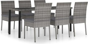 vidaXL Set mobilier de grădină, 7 piese, gri, poliratan