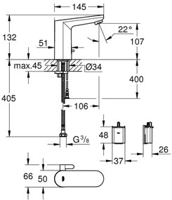 GROHE 36366002 - Baterie electronică pentru lavoar GET E, crom lucios