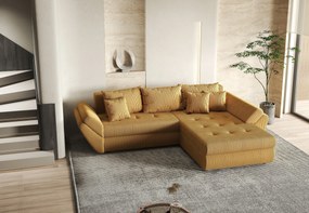 Colțar extensibil dumonde cu ladă de depozitare si sezut confortabil din spuma high-density, Loana Zoom Mustar II 270x185 cm