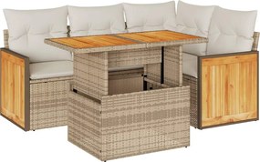 vidaXL Set canapele de grădină cu perne 5 piese bej poliratan/acacia