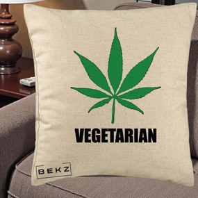 Perna Decorativa Vegetarian cu Frunza, 40x40 cm, Bej, Husa Detasabila, Perna Inclusa, BEKZ®