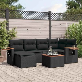 vidaXL Set canapele de grădină cu perne, 7 piese, negru, poliratan