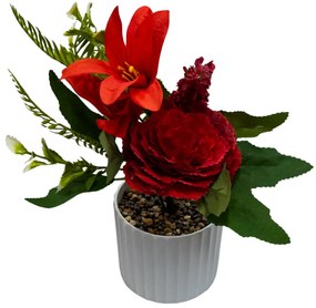 Floare decorativă în ghiveci roșu și mov