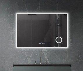 Oglindă baie, Multifuncțională, Iluminare LED Touch în 3 culori, Sistem Dezaburire, Lupă, Ceas încorporat, 120x80 cm