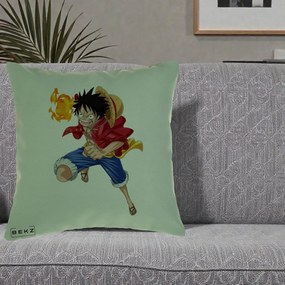 Perna Personalizata One Piece Luffy Gear Second Foc, 40x40 cm, Verde, Husa Detasabila, Perna Inclusa, BEKZ®