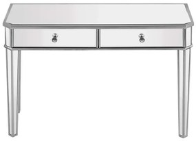 Masă de toaletă din sticlă tip oglindă, 2 sertare, 110x40x76 cm, Argintiu